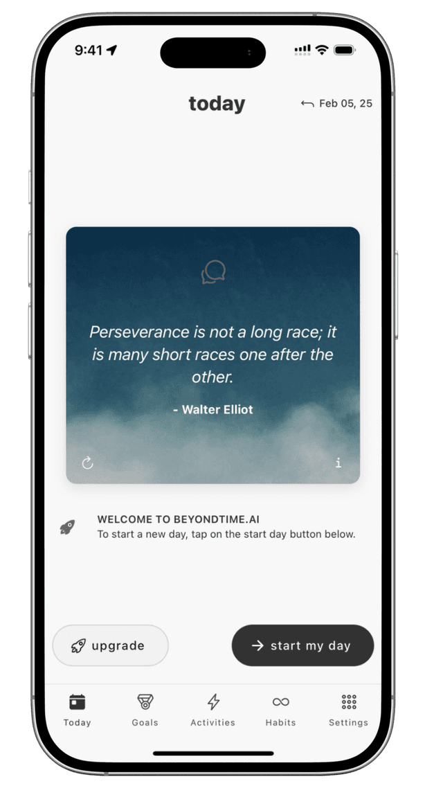 planwith.ai daily inspiration screen with AI-curated motivational quotes and goal-focused content