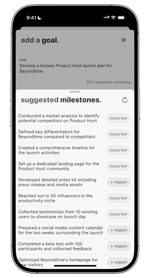 planwith.ai goal achievement system with AI-generated milestones and actionable steps for reaching objectives