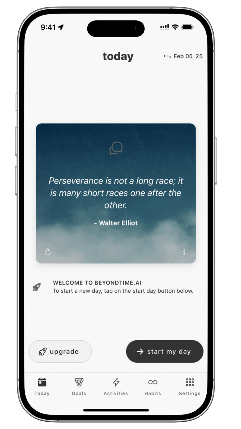 planwith.ai daily inspiration screen with AI-curated motivational quotes and goal-focused content